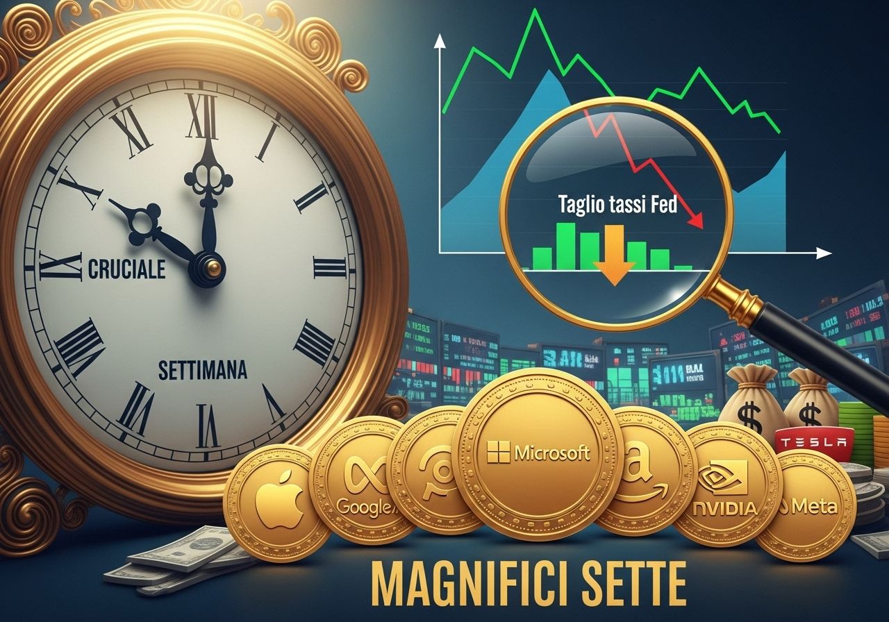 Settimana cruciale per i mercati: occhi puntati sul taglio tassi Fed e sui conti dei Magnifici Sette.