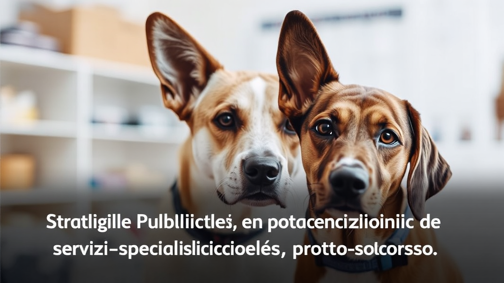 Veterinario in clinica con un cane e un tablet per gestire campagne di pubblicità digitale sanitaria